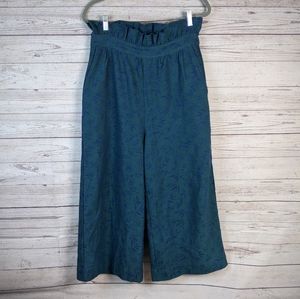 Rêve Teal Green Leaf Paper Bag Waist Wide Leg Pant